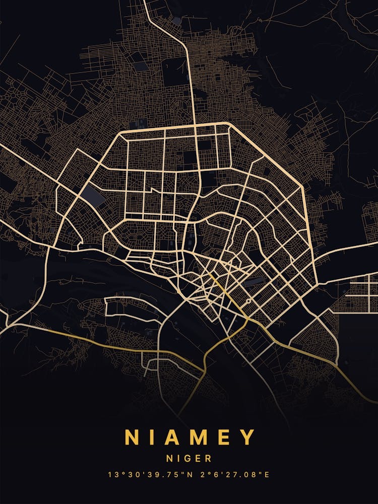 Niamey Niger Black And Gold Map