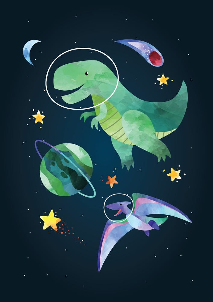 Watercolour Space Dinosaur T Rex