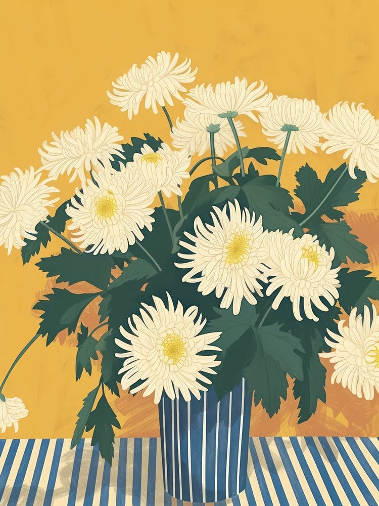 Chrysanthemum Flowers On A Table   Contemporary Illustration 1