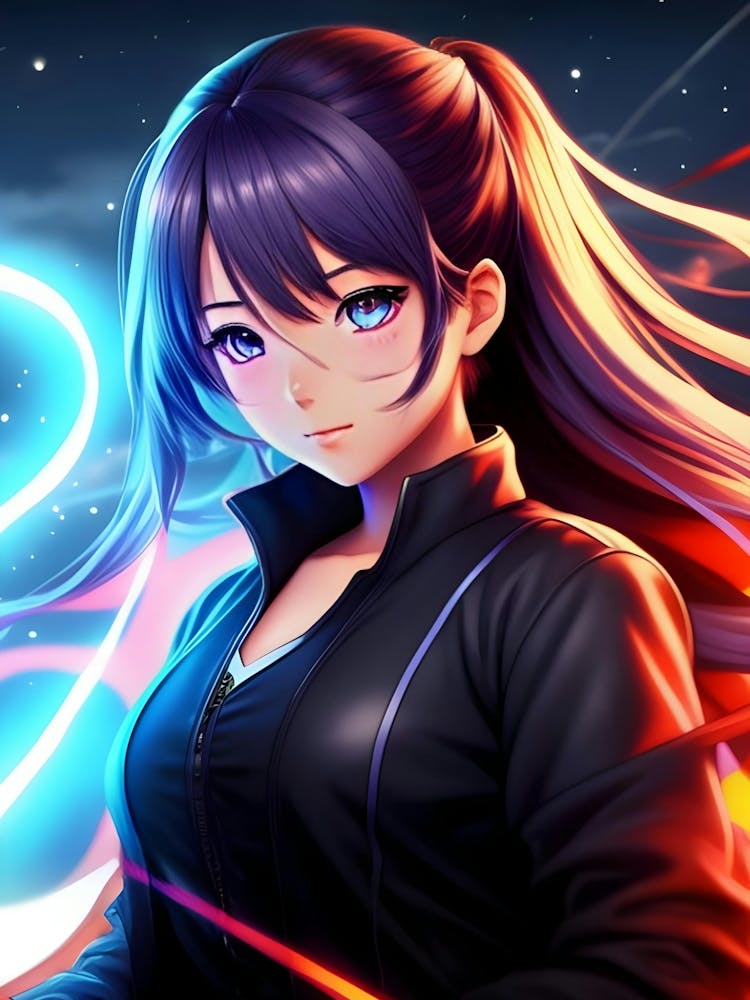 Anime Girl With Blue Lights