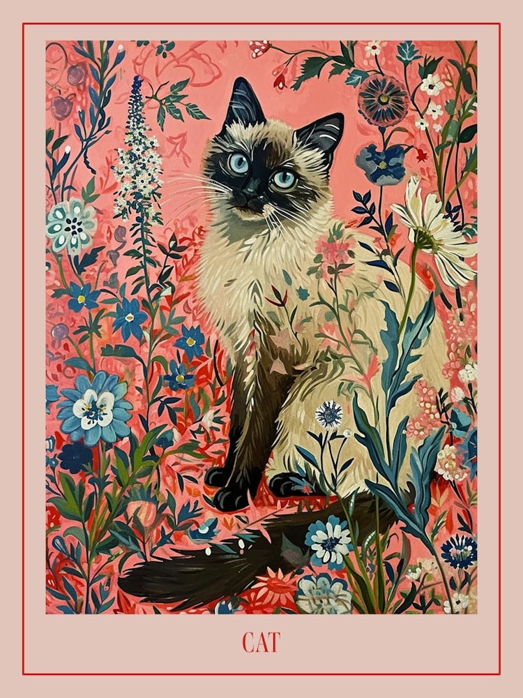 Floral Animal Painting Cat 2 Poster