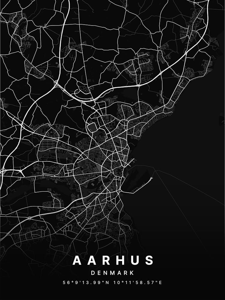 Aarhus Denmark Black Map