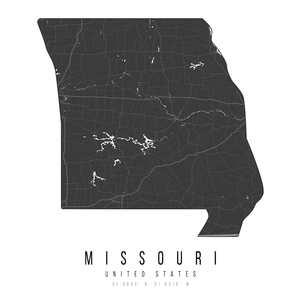 Missouri Mono Black And White Modern Minimal Street Map Square