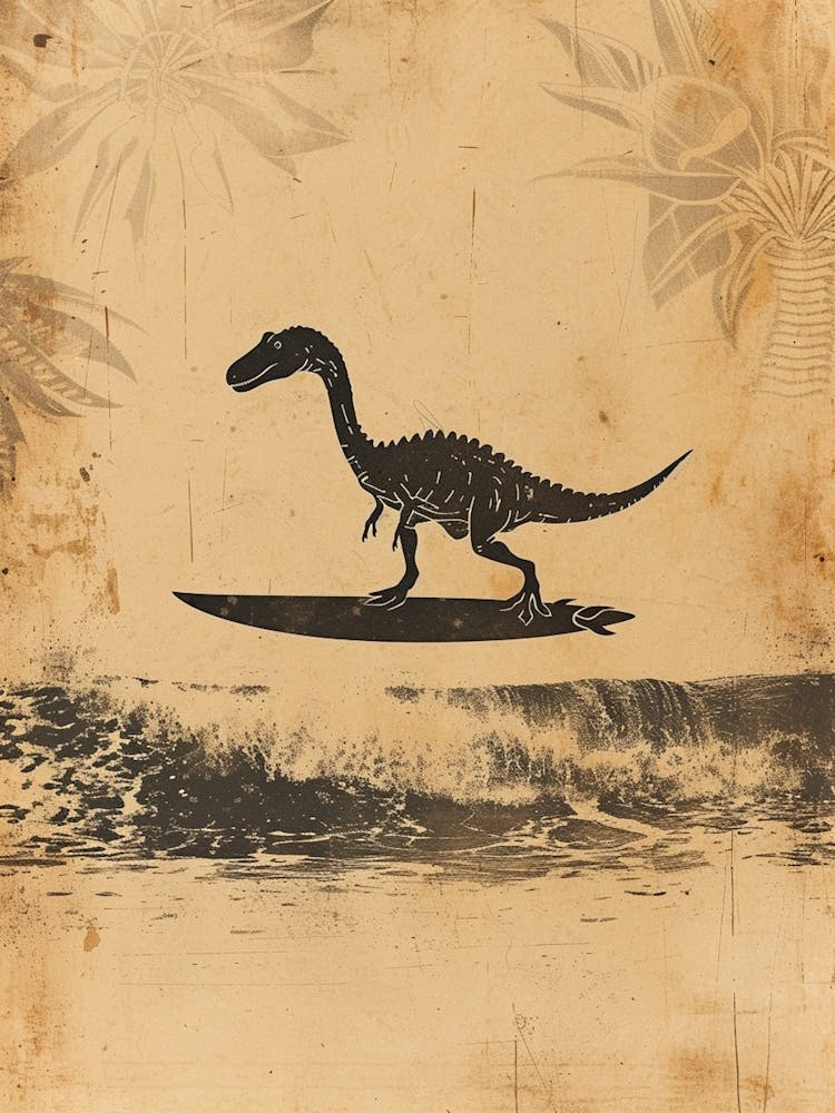 Vintage Amargasaurus Dinosaur On A Surf Board 4