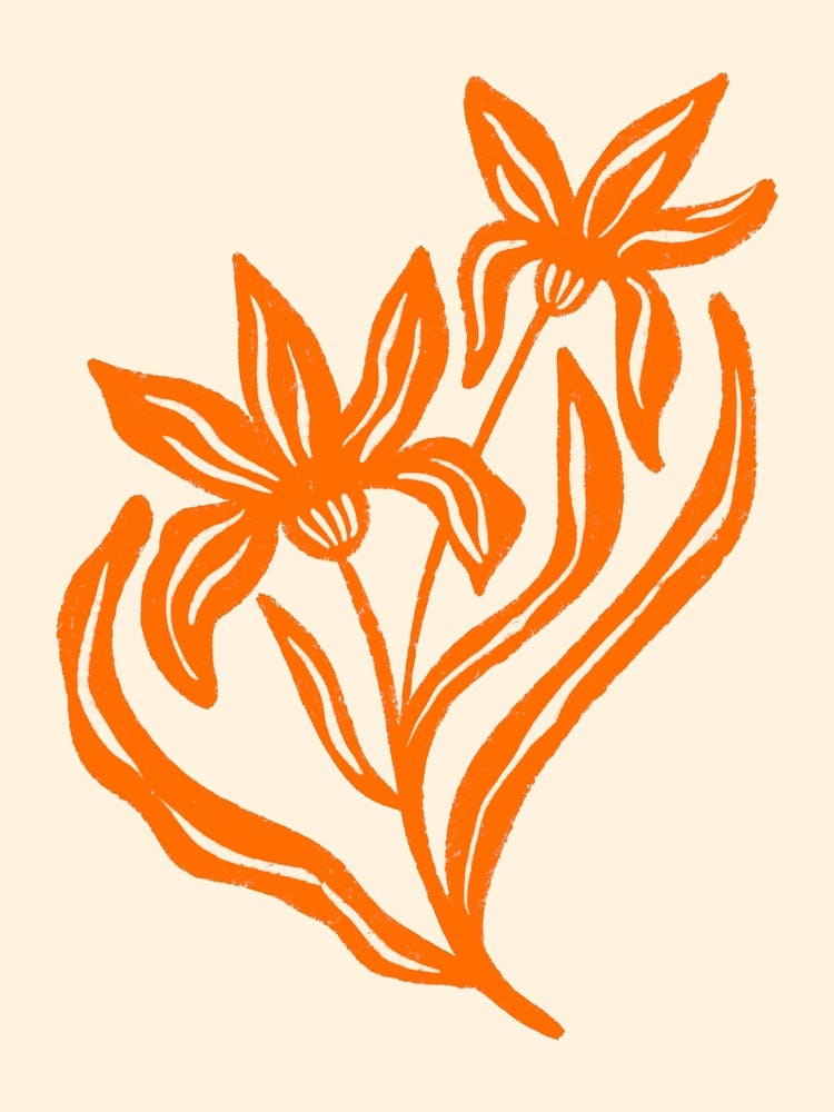 Strukturierte Stilisierte Blumen Botanische Kunst Orange