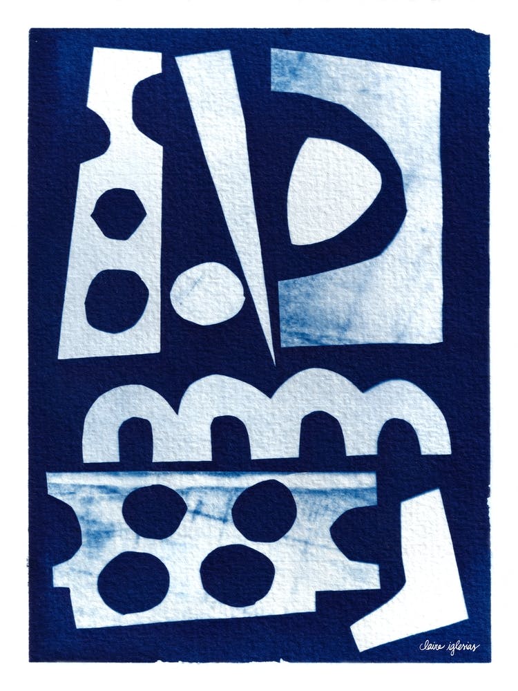 Blue Cyanotype Abstract Collage 1