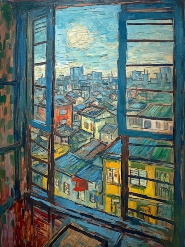 Window View Of Tokyo In The Style Of Expressionism 2