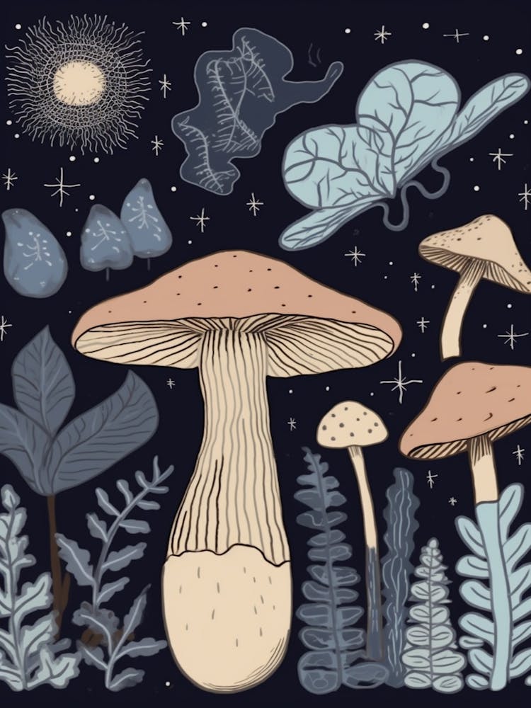 Magic Spring Mushrooms Illustration 2