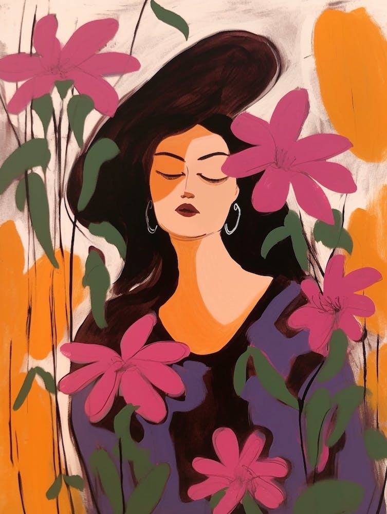 Woman With Autumnal Flowers Fuchsia 3