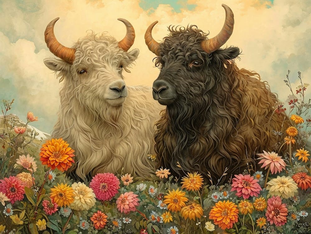 Blumen Tierillustration Yak 4