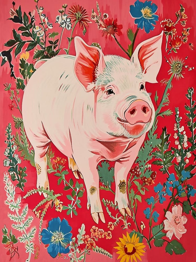 Floral Animal Painting Pig 3