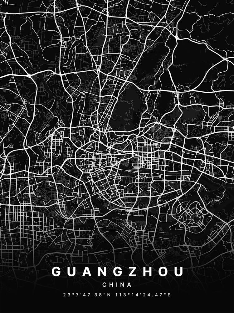 Guangzhou China Black Map