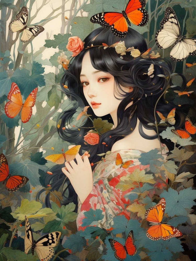 Person In The Woodlands With Butterflies 1