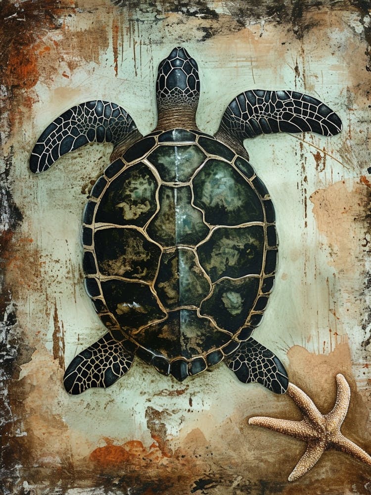 Vintage Sea Turtle & Starfish  2