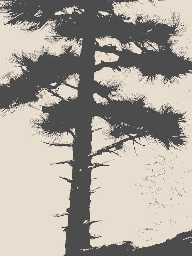 Minimalist Pine Tree in Gray