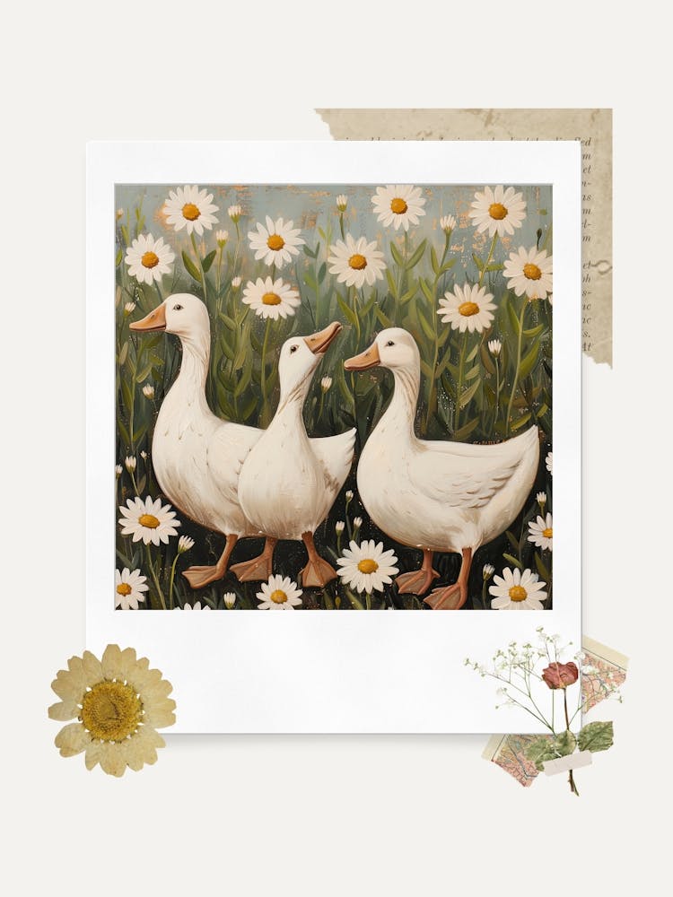 Scrapbook White Ducks Fairycore Painting 2