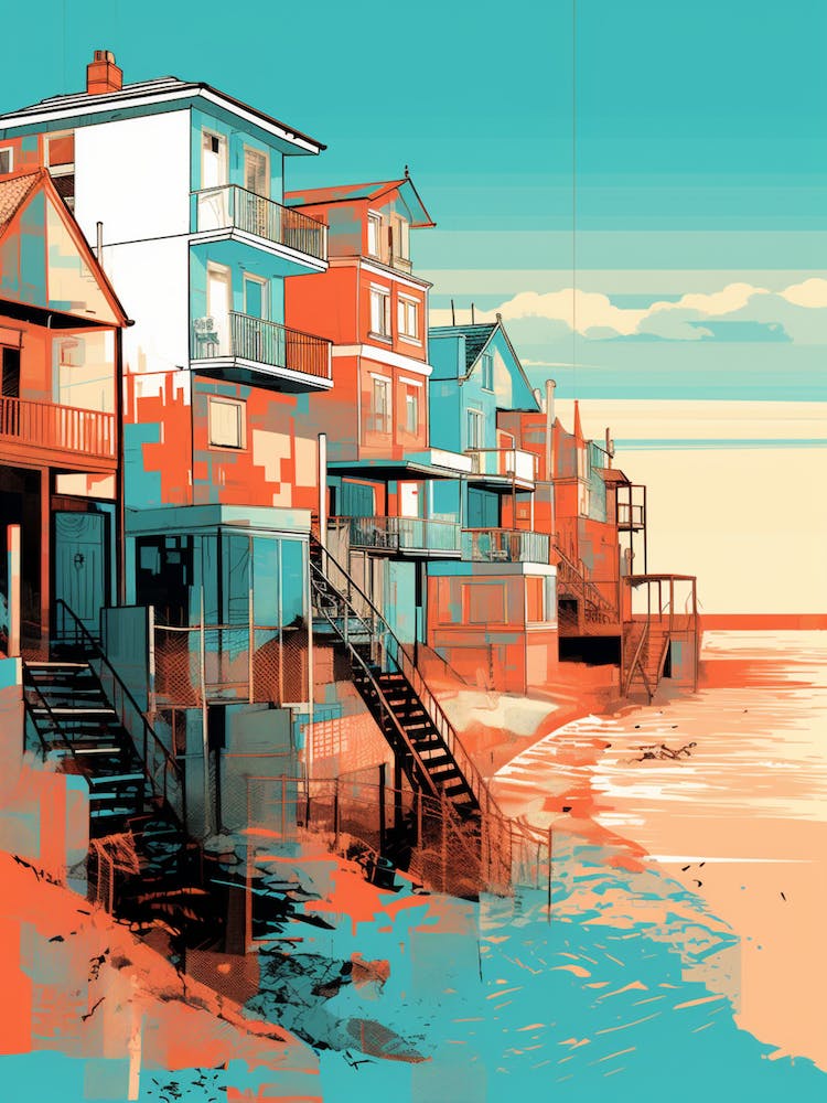 Abstract Illustration Of Southend On Sea Beach Essex Orange Hues 1