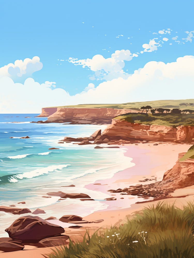 An Illustration In Pink Tones Of  Gracetown Beach Australia 3