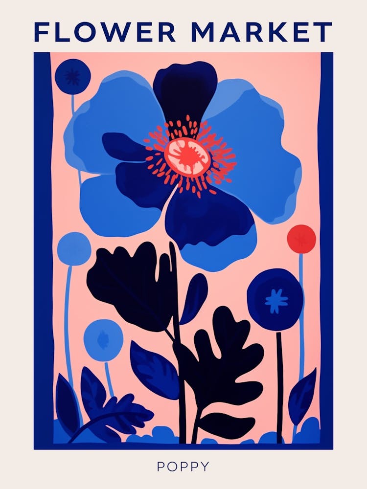 Blue Flower Market Poster Poppy 2