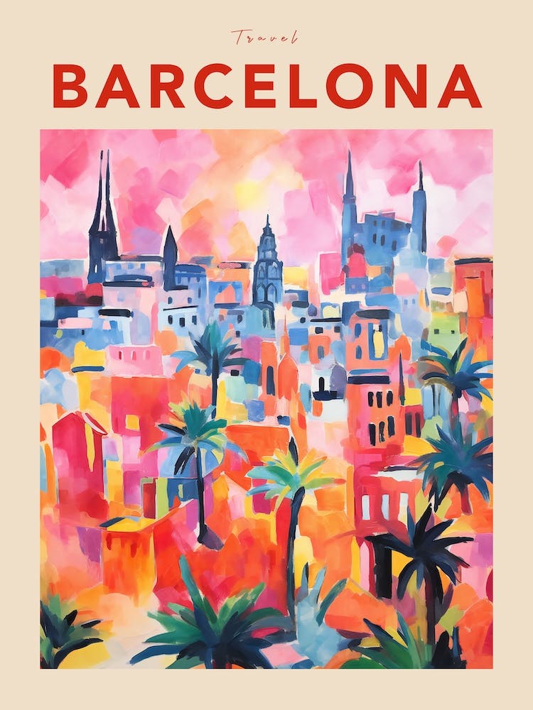 Barcelona Spain 3 Fauvist Travel Poster