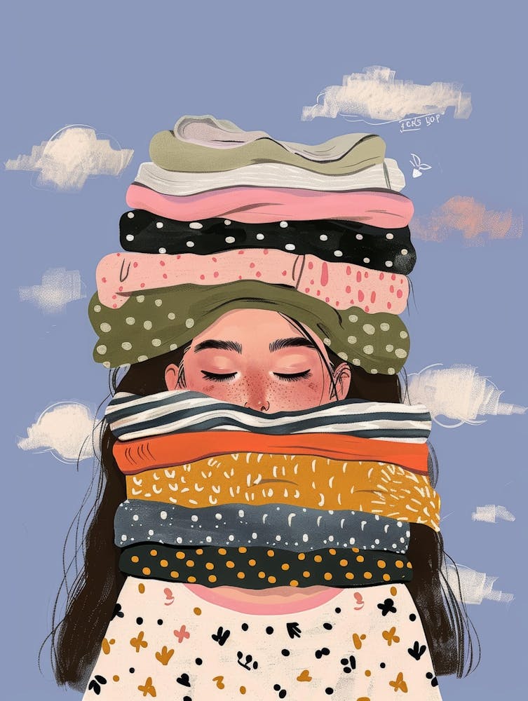 Girl With A Stack Of Clothes