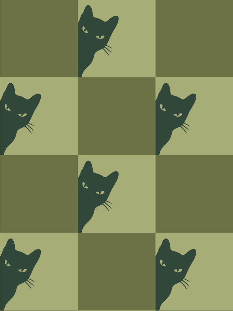 Playful Checker Board Cat Peeping Pattern 4 In Sage Greenery Green 01