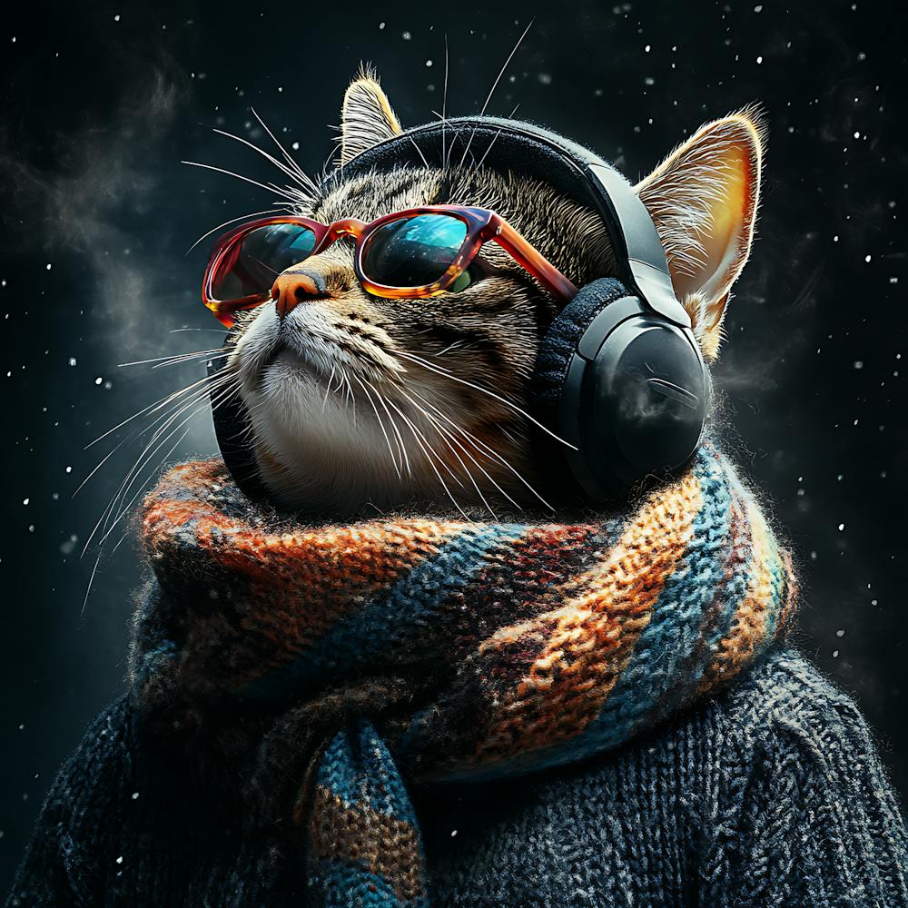 Cool Cat With Headphones Scarf 14