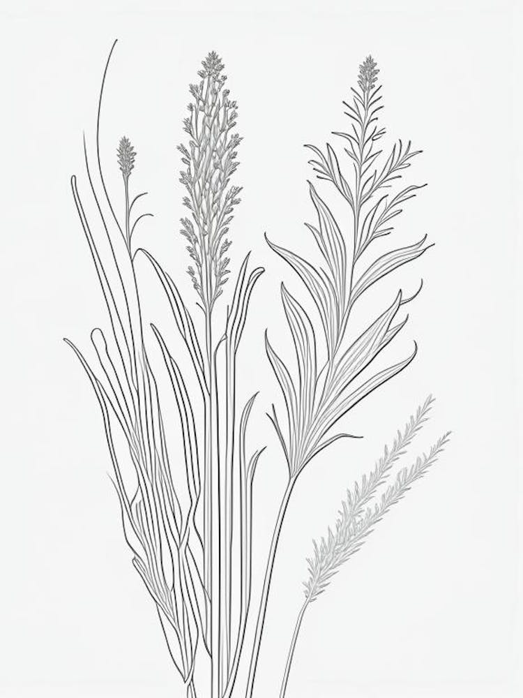 Psyllium Herb William Morris Inspired Line Drawing 3