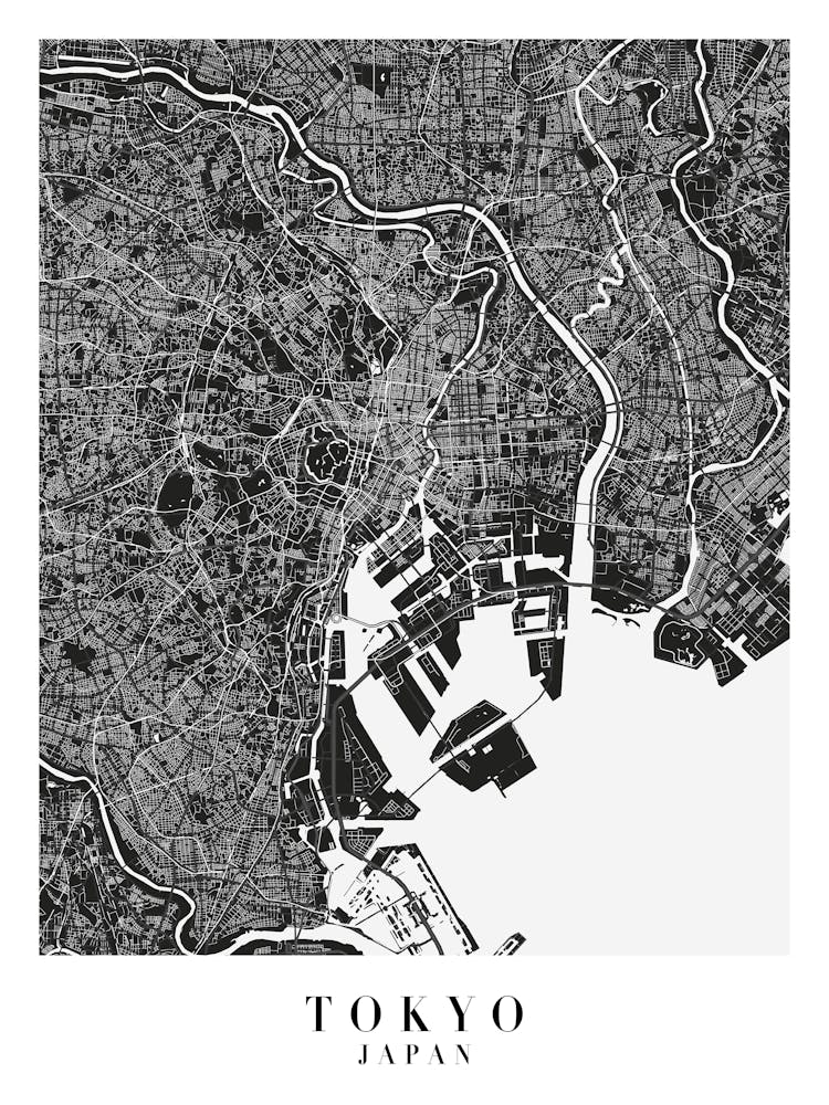 Tokyo Japan Minimal Black Mono Street Map