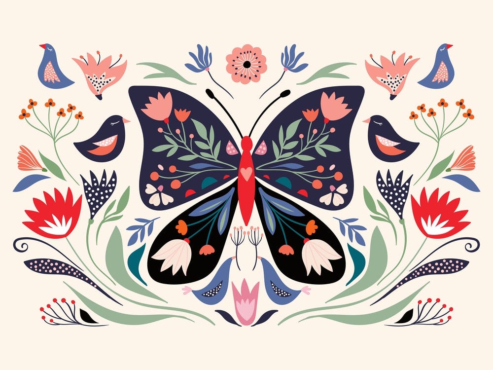 Papillon et Fleurs Scandinave