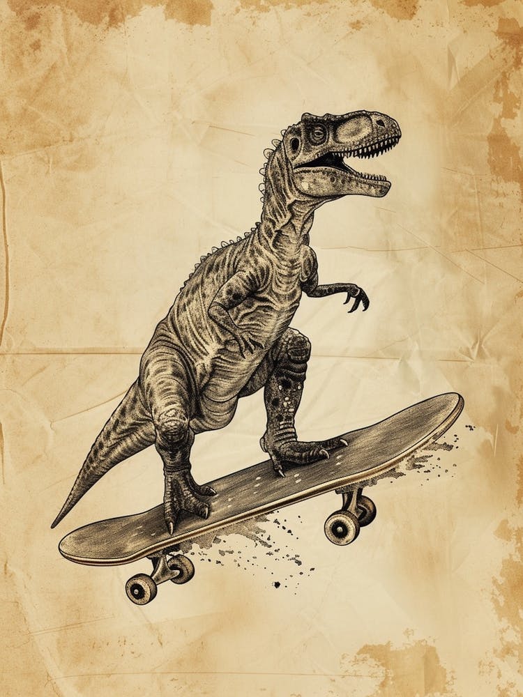 Vintage Dimetrodon Dinosaur On A Skateboard  2