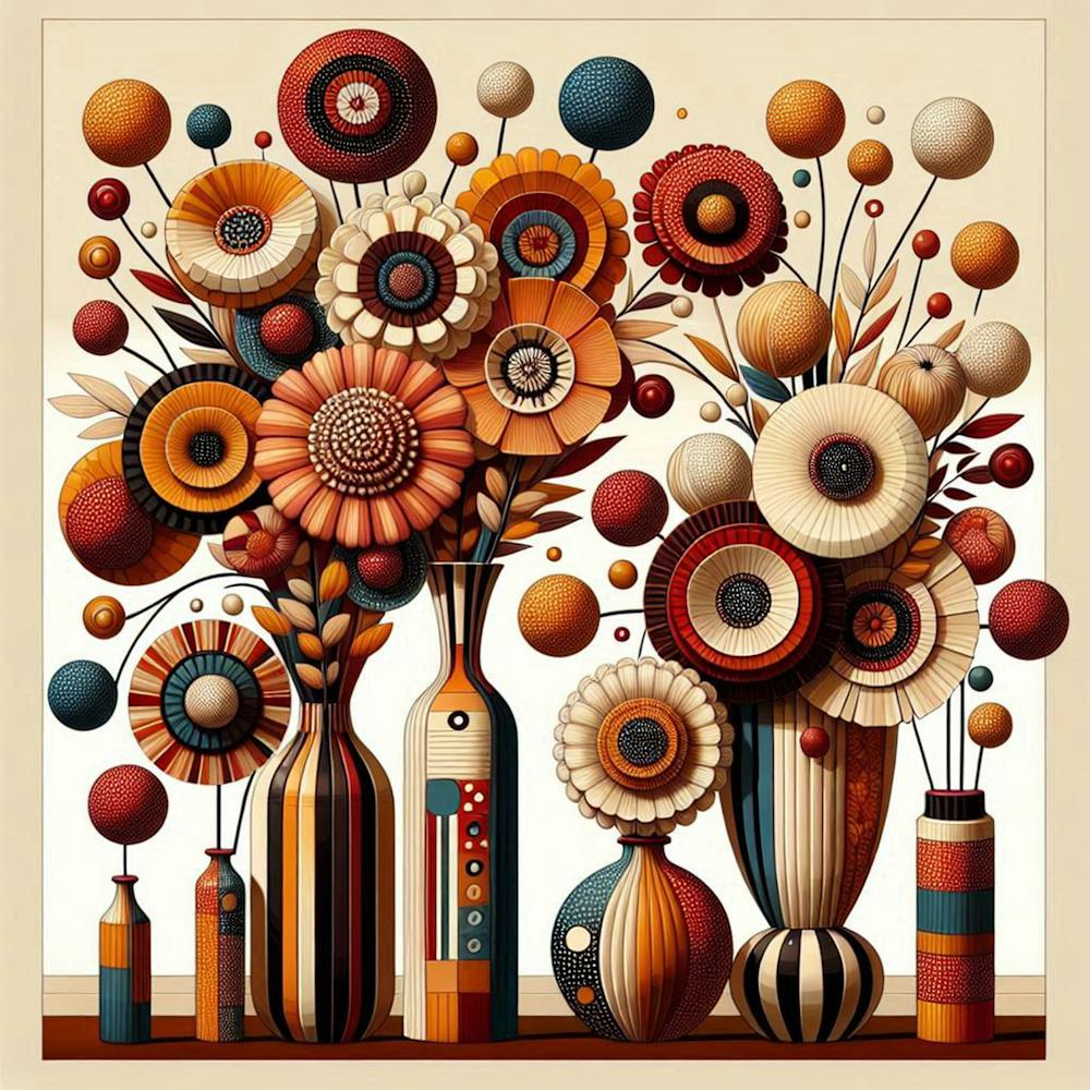 Warm Dotty Flowers In A Vase 1