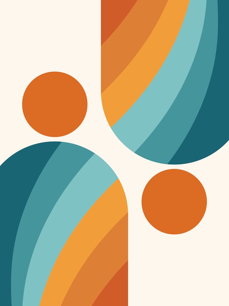 Mid Century Modern Geometric Arch A1 In Teal Sage Orange 01