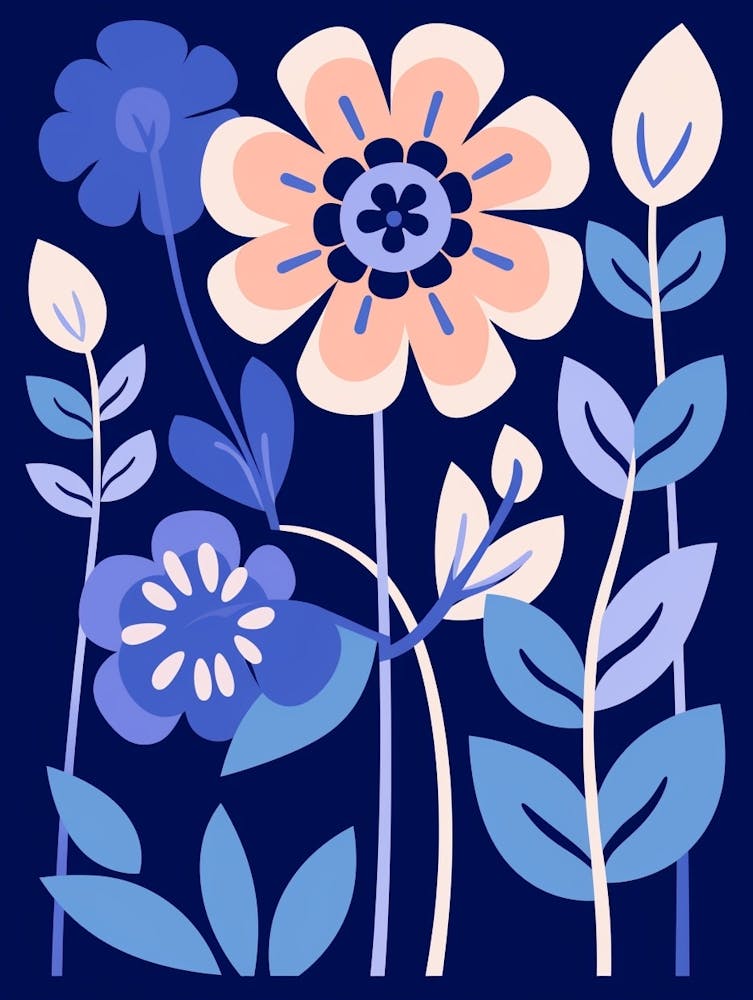 Blue Flower Illustration Zinnia 3