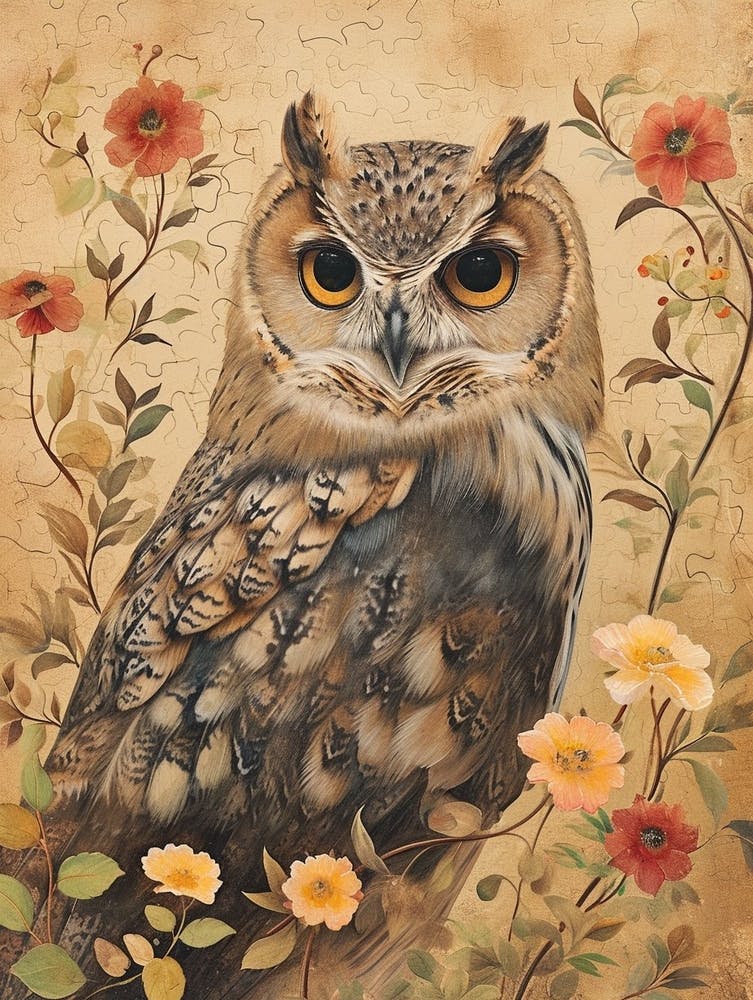 Burmese Fish Owl Japanese Painting 6