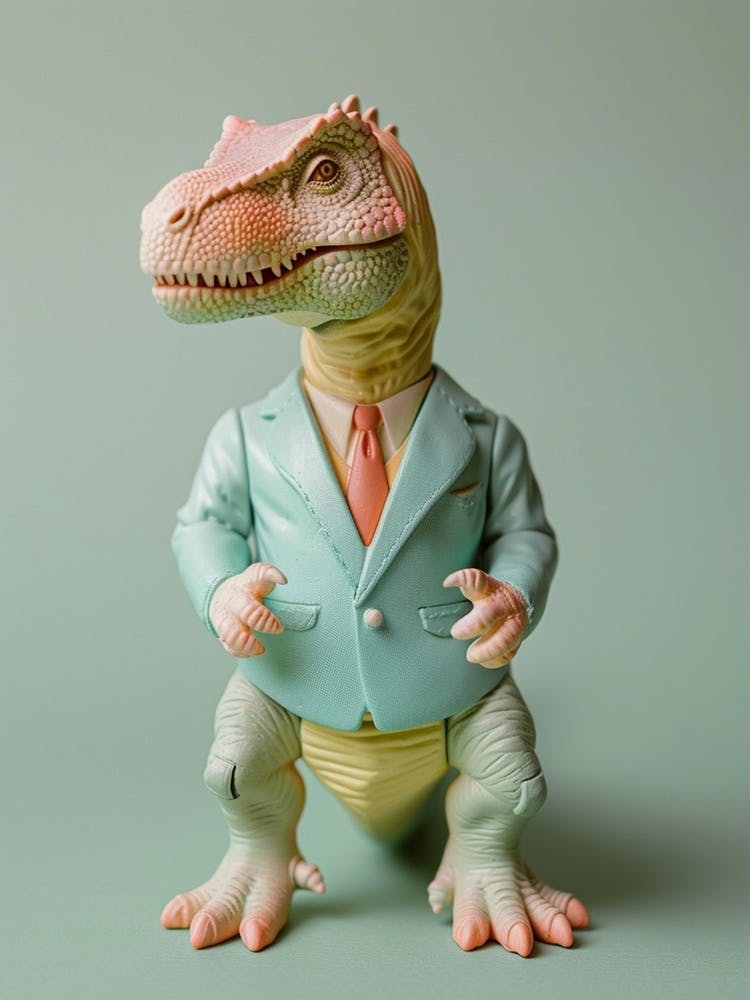 Pastel Toy Dinosaur In A Suit & Tie 2
