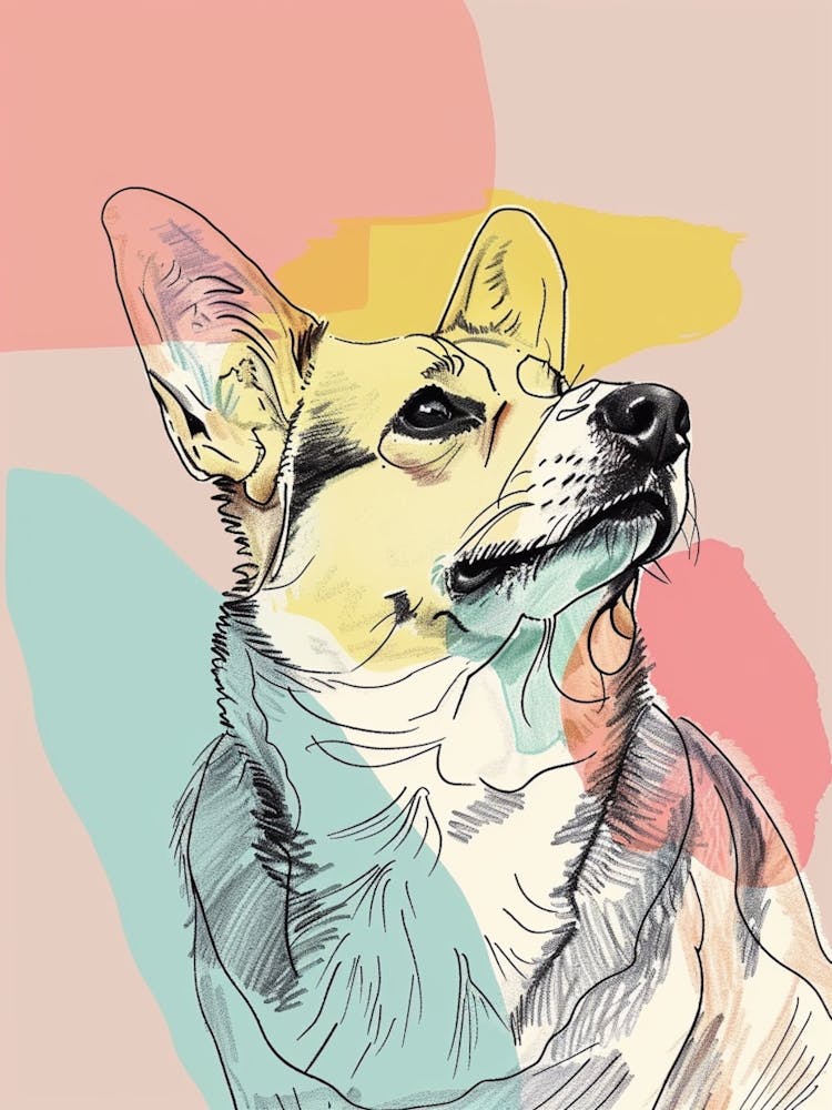 Pastel Watercolour Corgi Line Illustration 4