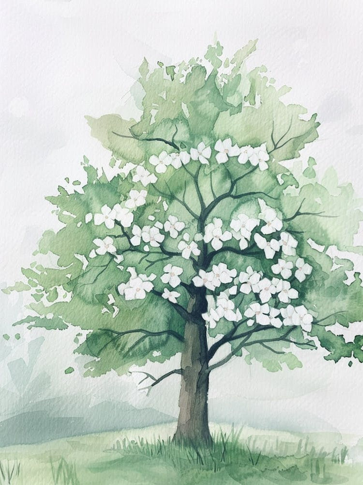 Dogwood Tree Atmospheric Watercolour Painting 4