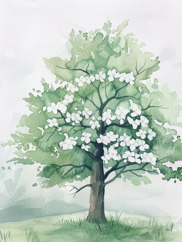 Dogwood Tree Atmospheric Watercolour Painting 4