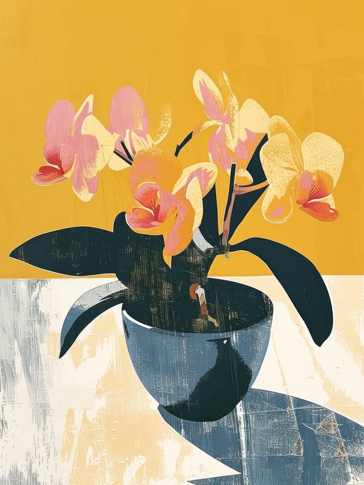 Orchid Flowers On A Table   Contemporary Illustration 3