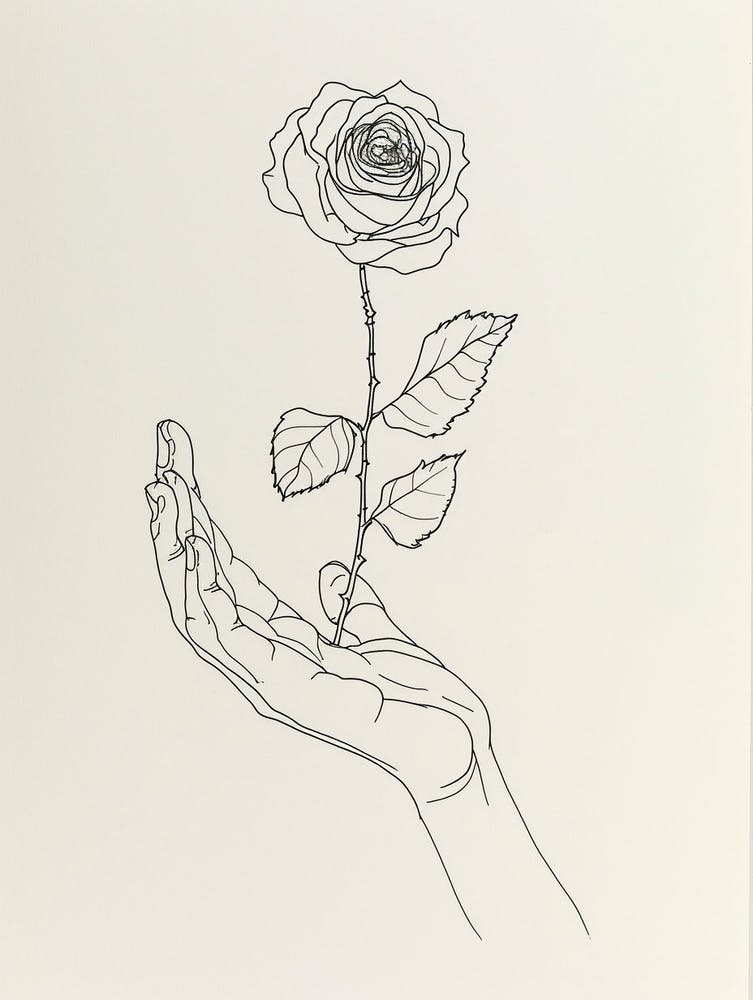 English Rose In Hand Line Drawing 4