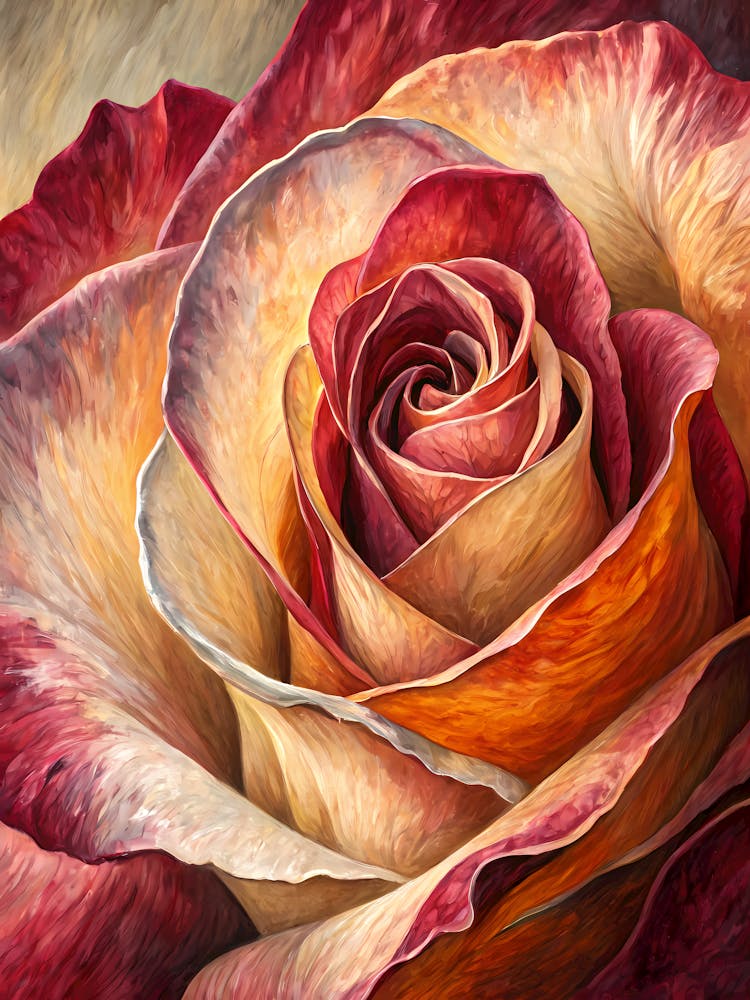 Oil Painting Style Close Up Rose Petals In Macro