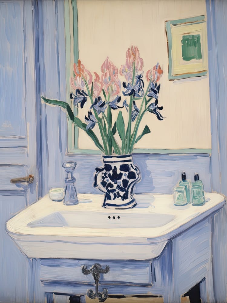 Bathroom Vanity Painting With A Iris Bouquet 2