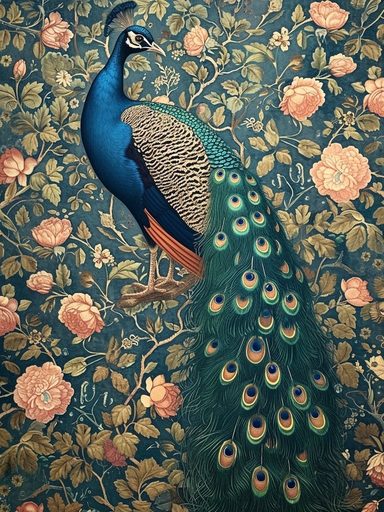 Turquoise Floral Peacock Wallpaper