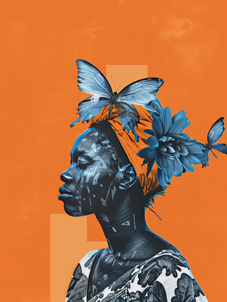 Woman With Butterflies On Her Head