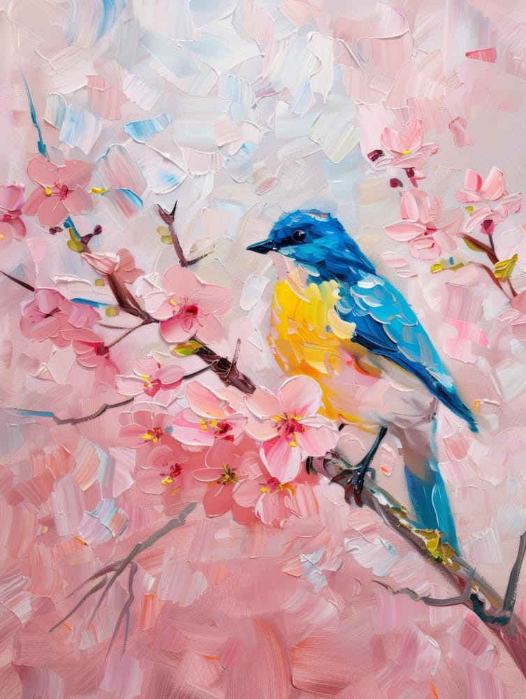 Blue Bird On Cherry Blossoms