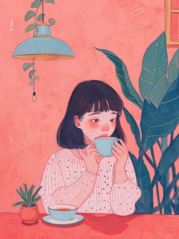 Mädchen trinkt Tee Lo Fi Kawaii Illustration 2