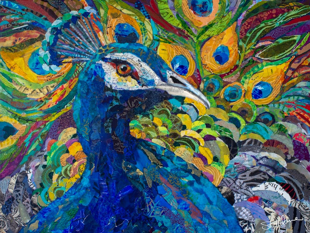 Painting Collage Peacock Party Colorful