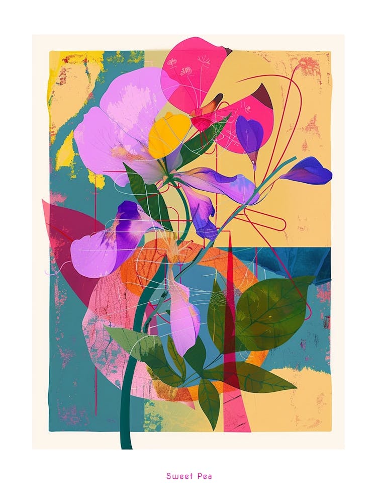 Sweet Pea 1 Neon Flower Collage Poster