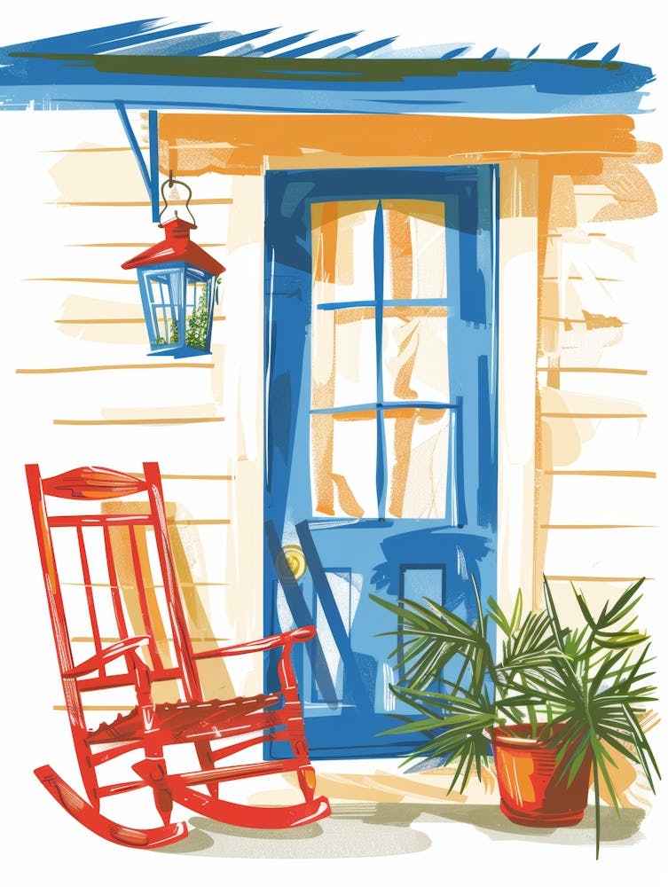 Rocking Chair In Front Of House Vector